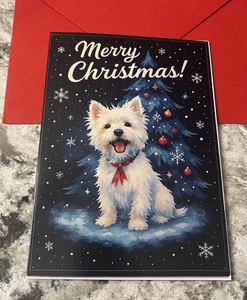 Biglietto di auguri natalizio Westie White Terrier amante dei cani 4,6x6,6" interno vuoto - Foto 1 di 7