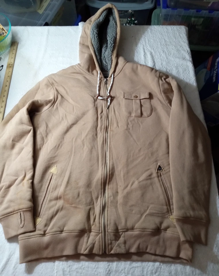 O’NEILL Sherpa Forrado Cremallera Sudadera con Capucha Chaqueta Beige Tostado Talla L Y2K Foto 1 de 4