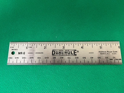 6" Stainless Machinist Ruler Cork Back Dual-Rule SAE/Metric w/Case Made in USA - Image 1 of 3