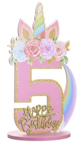 Einhorn 5. Geburtstag Zahl Schild Herzstück für Mädchen 11,8 Zoll Einhorn - Bild 1 von 1
