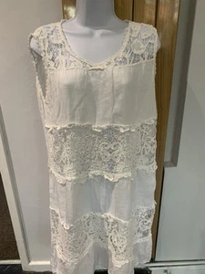 MADE IN ITALY CIND LADIES LOVELY LINEN BRODERIE ANGLAISE WHITE DRESS SIZE 16 - Picture 1 of 2