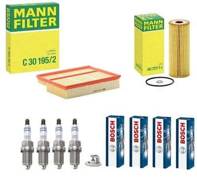 Mercedes Service Kit Fits C-Class S202 CLK Mann Air Oil Filter Bosch Spark Plugs - Image 1 of 4