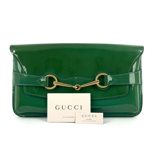 GUCCI Pochette Borsa Smaltata Horsebit Verde Autentica dal GIAPPONE