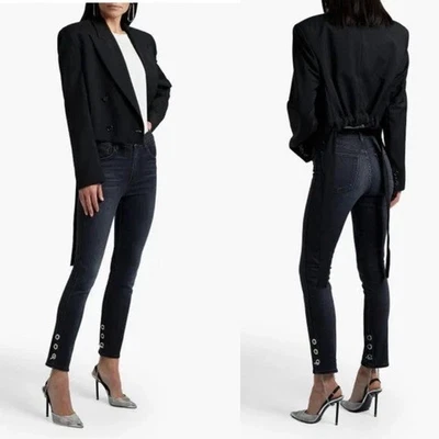 3x1 Women's Black Bijou Super High Rise Stirrup Jeans Slim Leg Size 31 NEW 31x28 - Image 1 of 4