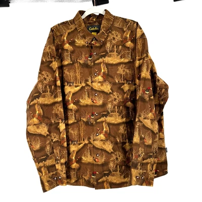 Cabela's Hunting Pheasant Button Down Shirt Men's 2XL Brown Western Cowboy Camo - Image 1 of 4