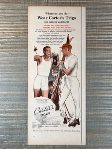 Carter's Trigs biancheria intima lunga invernale sci Du Pont Orlon 1951 pubblicità stampa vintage - Foto 1 di 1