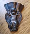 Vintage ceramic angel or cherub wall pocket; planter, distressed copper color