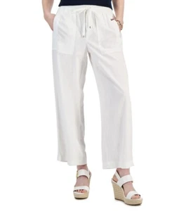 Linen White Pants Elastic-Waist Ankle Women's Size Large TOMMY HILFIGER NWT - Picture 1 of 9