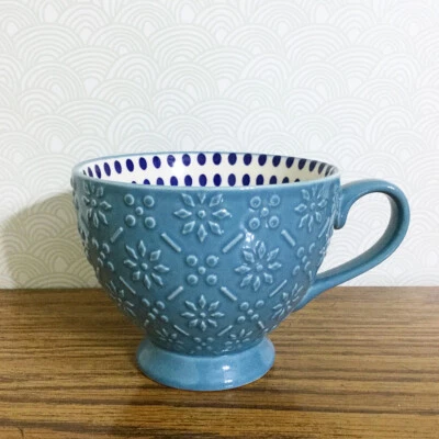 Embossed Coffee Cup Mug 14 oz Pattern Inside Footed Colorful Flower Geometric - Image 1 of 2