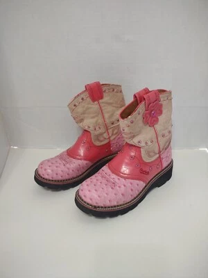 Botas de Vaquera Ariat Talla 5 Juvenil Niña Rosa Estampado Avestruz Tostado Gamuza Flores Joyas Foto 1 de 4