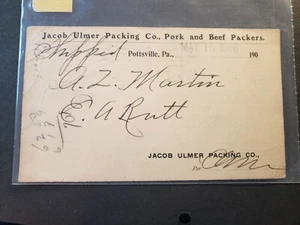 JACOB ULMER PACKING Co, PORK & BEEF 1906 Postal History Cover POTTSVILLE, PA - Picture 1 of 2