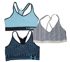 🪷 Women's L Under Armour 3 Sports Bra Lot Blue Black Medium Support Impact - Picture 1 of 7