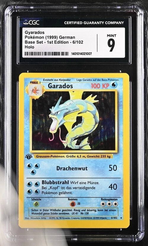 1999 Pokémon German Base Set 1st Edition Gyarados Garados CGC 9 MINT - Image 1 of 1