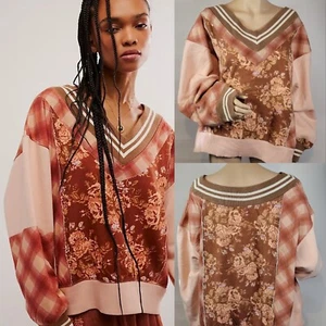 NEW SOLD OUT Free People Lucy Pink Rose Flower Sweatshirt NWT XL - Picture 1 of 7