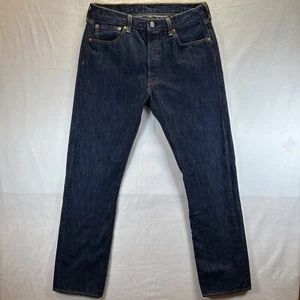 Levis 501 Dark Wash Classic Button Fly Straight Leg Blue Jeans Size 34x34 - Picture 1 of 21