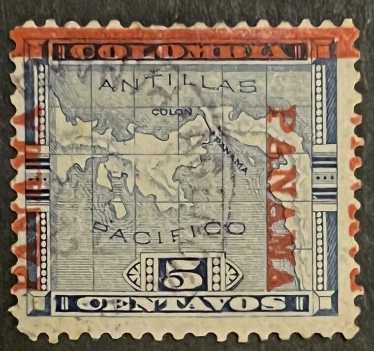 Sellos de viaje: estampillas de Panamá - sobreimpresión en 5c Columbia - sobreimpresión dividida - usadas Foto 1 de 4