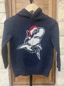 Gymboree Boy’s Hooded Long Sleeve Sweater Santa Shark Navy Size XS (4) - Picture 1 of 5