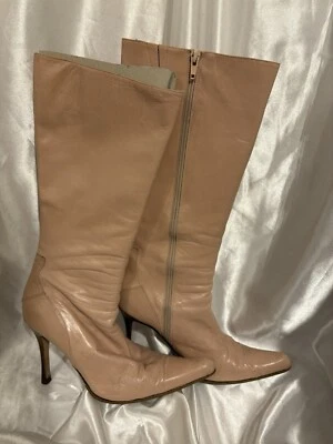 Botas hasta la rodilla italianas Y2K de colección de Charles David para mujer 38,5 cuero rosa pálido Foto 1 de 4