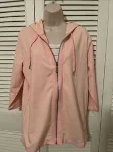 Quacker Factory Pink Full Zip Front Hoodie Attached Tank Size Large 3/4 NWT - Picture 1 of 8