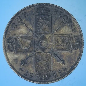 INGHILTERRA GIORGIO V FLORIN 1921 ARGENTO SILVER COIN SPL BELLA PATINA - Foto 1 di 2