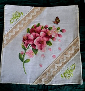 Finished Pillow Cover Cross Stitch Picture Spring Flowers Gift - Picture 1 of 4