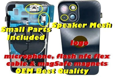 Cubierta trasera de cristal para iPhone 14 y Plus: puerta trasera con cables flexibles: micrófono flash nfc Foto 1 de 3