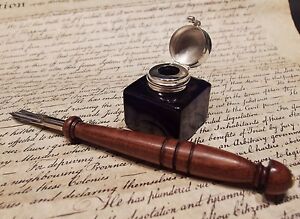 Antique Style Glass Square Cobalt Blue Inkwell Ink Pot with Dip Calligraphy Pen 