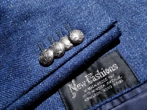 Chaqueta Blazer Abrigo Deportivo 46R A MEDIDA Azul Blanco Mancha Lana Tweed Plateado Btn - Imagen 1 de 6