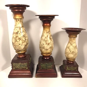 Candle Holder Pillars Marbled Pattern Resin Red Bronze Gold - Picture 1 of 5