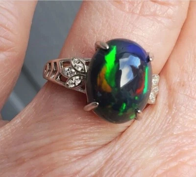 Anillo de ópalo negro natural declaración plata de ley 925 hechos a mano anillos de ópalo de fuego Foto 1 de 4