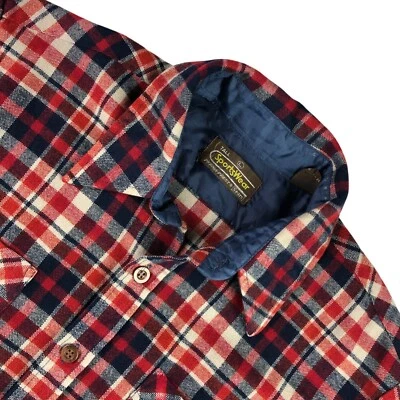 Camisa de trabajo de franela roja/azul marino/blanca a cuadros de colección Sears Sportswear para hombre • Grande ALTA Foto 1 de 4