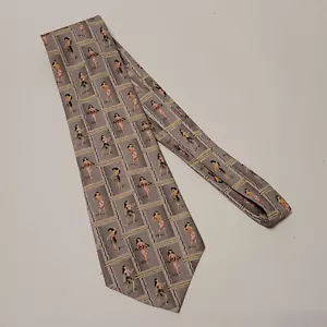 Tommy Bahama Hawaiian Hula Aloha Girl Taupe Silk Classic Necktie USA 60 Inches - Picture 1 of 4