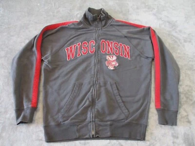 Chaqueta de fútbol americano Wisconsin Badgers para hombre gris medio rojo bordado Foto 1 de 4