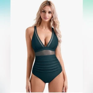 SUUKSESS Sexy Mesh Tummy Control Swimsuit, Push Up High Waisted Size LARGE - Picture 1 of 7