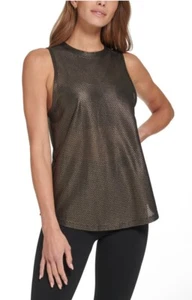 DKNY Sport Honeycomb Mesh Dark Gold Metallic Sleeveless Top NWT Size XS - Picture 1 of 12
