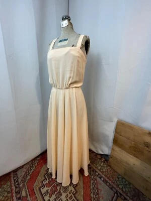 Chiffon Pinup Dress Peach Satin 1980s does 1950s Ursula of Switzerland M - Image 1 of 4