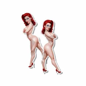 Redhead VINTAGE SEXY GIRL PINUP STICKER DECAL ROCKABILLY PIN UP HOT BABE - Picture 1 of 4