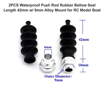 2PC Length 42mm Waterproof Push Rod Rubber Bellow Sea W/ Alloy Mount for RC Boat - Image 1 of 2