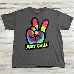 Gildan Junior Teens' Just Chill Peace Sign Tie Dye T-shirt Size XL (14-16) Gray - Picture 1 of 6