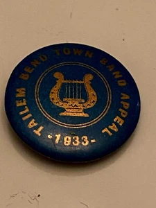 VINTAGE 1933 AUSTRALIA tailem bend town band appeal harp pinback button - Picture 1 of 4