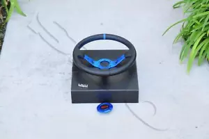 Universal PVC Leather 350mm Drifting 6 Bolt 3.6" Deep Dish Steering Wheel Blue - Bild 1 von 2