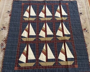 Sail Boat  Hand QuiltedThrow/Wall Hangng Quilt 100%  Cotton 44”X 45” by Choices - Picture 1 of 5
