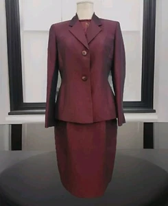 Jones Wear 3 Pc Suit Linen Blend Size 8 Burgundy Iridescent Blazer Skirt Blouse - Picture 1 of 24