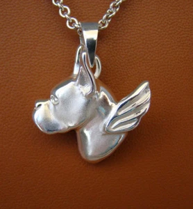 Large Sterling Silver Boxer Head Study Angel Pendant With Cropped Ears - Picture 1 of 5