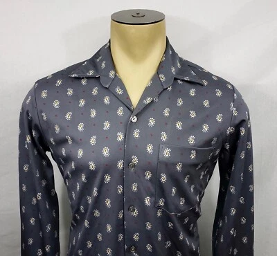Mint Vtg 70s Mens Lancer gray paisley polyester button-up disco shirt Medium  - Image 1 of 3