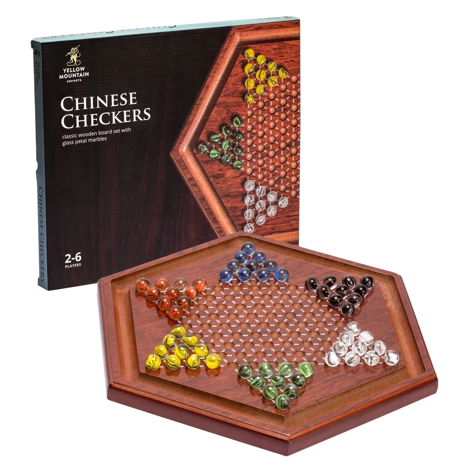 Wooden Chinese Checkers Game Set 11.75" W 60 Colored Marbles 16mm