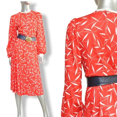 Vintage 70s Dress Handmade Red And white Polyester Secretary Chic M Midi - Image 1 of 4