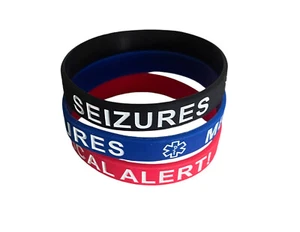 Standard Adult Medical Alert SEIZURES Silicone Bracelet (Set of 3) - Picture 1 of 1