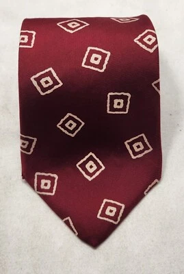 Claiborne Men's Tie Italian  Silk Made In USA  Maroon With Tan Diamonds - Image 1 of 4