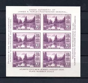 US 1934 vecchio foglio impervio Atlantic City francobolli esposizione (blocco Michel 5) MNH - Foto 1 di 2